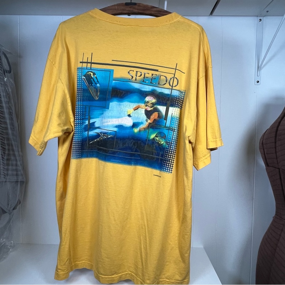 Vintage Y2K Yellow Speedo Graphic Cotton T-Shirt Unisex Size XL (2001)